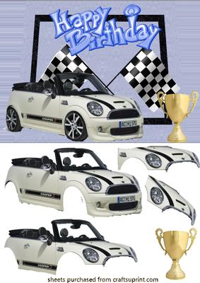 White Mini Cooper Decoupage