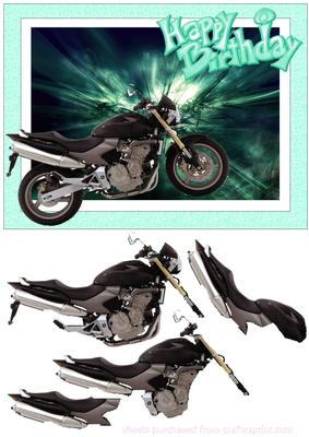 Motorbike on Aqua Abstract Background Decoupage