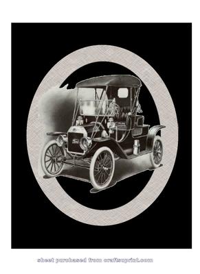 A4 Vintage Black and White Classic Car on Background