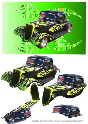 Stylish Vintage Car with Modern Flame Vinyls