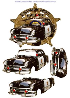Stunning Vintage Police Car on Police Badge Decoupage