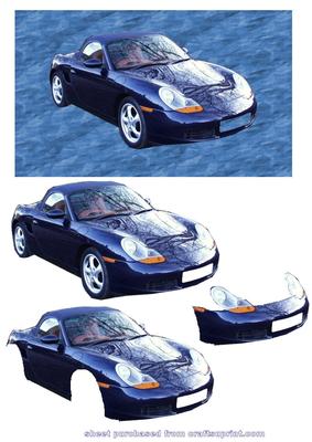 Metallic Blue Porsche Decoupage