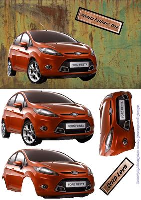 Orange Ford Fiesta on Metallic Background Decoupage