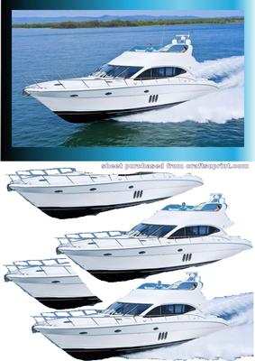 White Boat Decoupage on Effective Ocean Wave