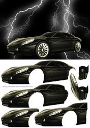 Stunning Black Sports Car Decoupage on Lightning Background