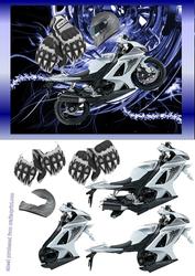 Blue Sports Bike on Abstract Background Decoupage