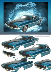 Turquoise Classic Car Decoupage (repaired)