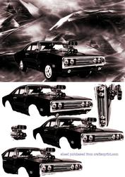 Classic Muscle Car on Abstract Background Decoupage