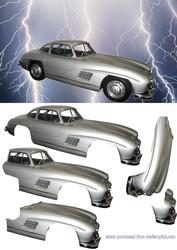 Vintage Silver Car on Lightning Background