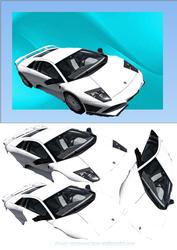 White Lamborghini on Blue/green Background Decoupage