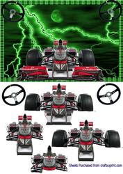 Formula 1 Car on Green Lightning Background Decoupage