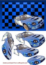 Subaru Impreza on Blue Background Decoupage