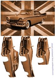 Old Vintage British Car on Vintage British Flag