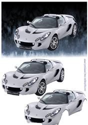 Silver Lotus Elise Sports Car on Silver Flamed Background