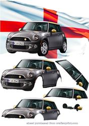 Mini Cooper on England Flag Decoupage