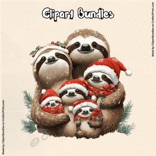 Cute Christmas Sloth Family Clipart (4096px x 4096px, .png file, 300dpi)