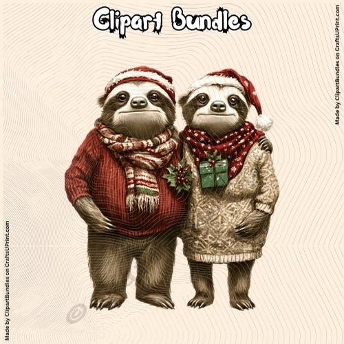 Cute Christmas Sloth Grandparents Clipart (4096px x 4096px, .png file, 300dpi)