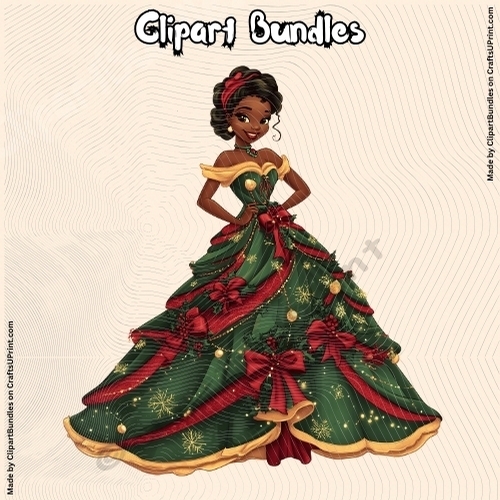 Beautiful Cartoon Style African Christmas Princess (4096px x 4096px, .png, 300dpi)