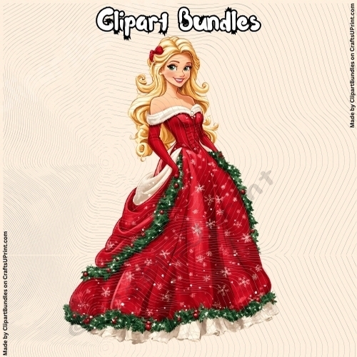 Beautiful Cartoon Style Blonde Christmas Princess (4096px x 4096px, .png, 300dpi)