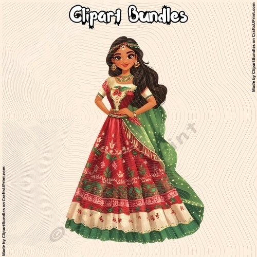 Beautiful Cartoon Style Indian Christmas Princess (4096px x 4096px, .png, 300dpi)