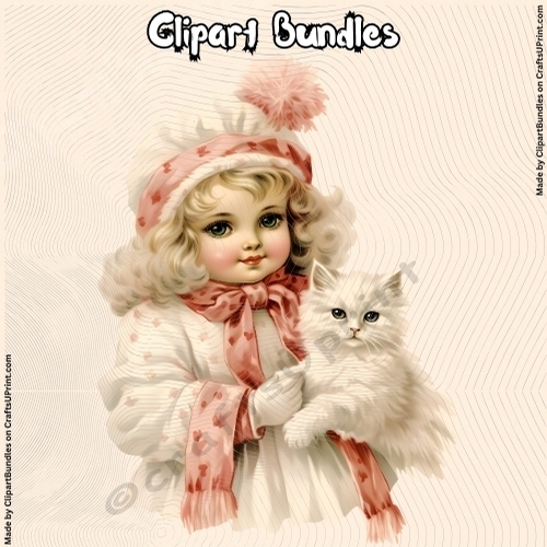 Beautiful Vintage Christmas Girl with Cat (4096px x 4096px, .png, 300dpi)