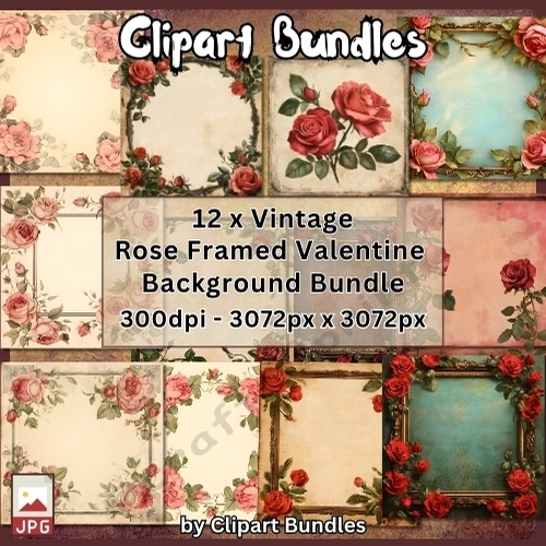 12 x Gorgeous Vintage Rose framed Backgrounds (3072px x 3072px @ 300dpi)