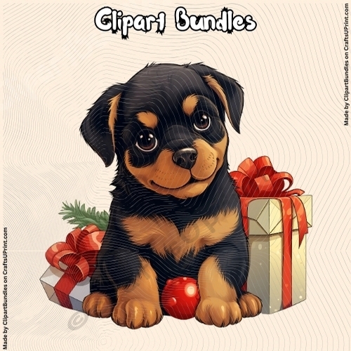 Cute Cartoon Style Christmas Rottweiler with Gift (4096px x 4096px, 300dpi, .png file)