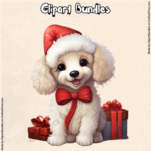 Cute Cartoon Style Christmas Poodle with Gift (4096px x 4096px, 300dpi, .png file)