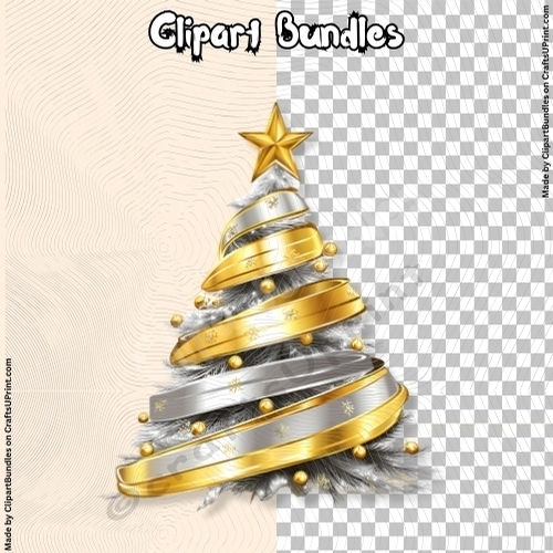 Gold and Silver Shiny Christmas Tree Clipart (4096px x 4096px, .png, 300dpi)