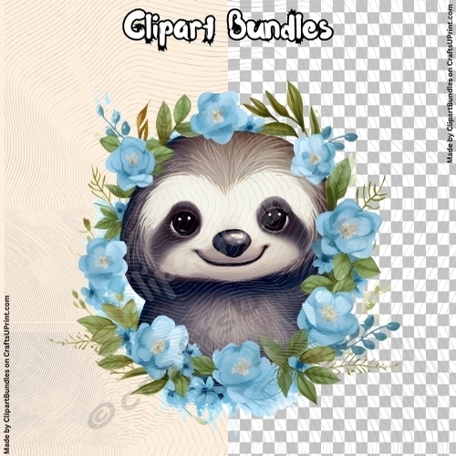 Beautiful Blue Floral Sloth - Valentine/Romance Clipart (4096px x 4096px, .png, 300dpi)