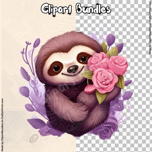 Beautiful Purple Floral Sloth - Valentine/Romance Clipart (4096px x 4096px, .png, 300dpi)