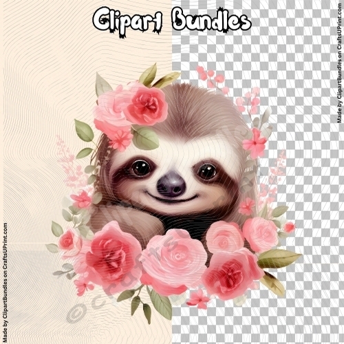 Beautiful Pink Floral Sloth - Valentine/Romance Clipart (4096px x 4096px, .png, 300dpi)