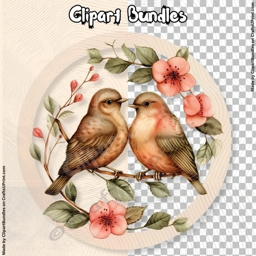 Beautiful Love Birds in Floral Circular Frame (4096px x 4096px, .png, 300dpi)