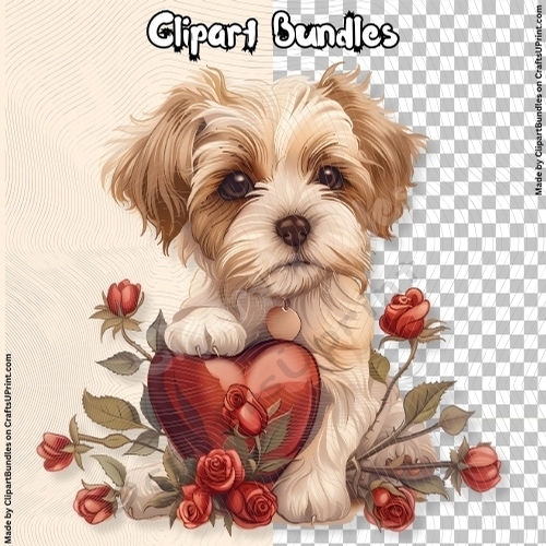Cute Valentines/Romance Puppy Clipart (4096px x 4096px, 300dpi, .png file)
