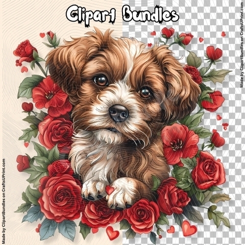 Cute Valentines/Romance Puppy Clipart (4096px x 4096px, 300dpi, .png file)