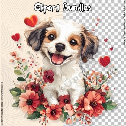 Cute Valentines/Romance Puppy Clipart (4096px x 4096px, 300dpi, .png file)