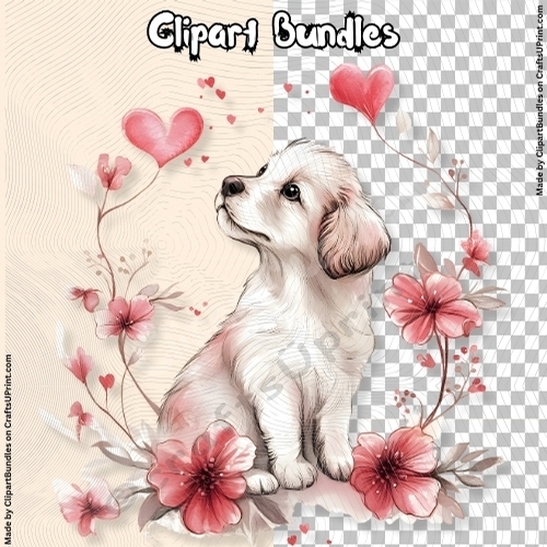 Cute Valentines/Romance Puppy Clipart (4096px x 4096px, 300dpi, .png file)
