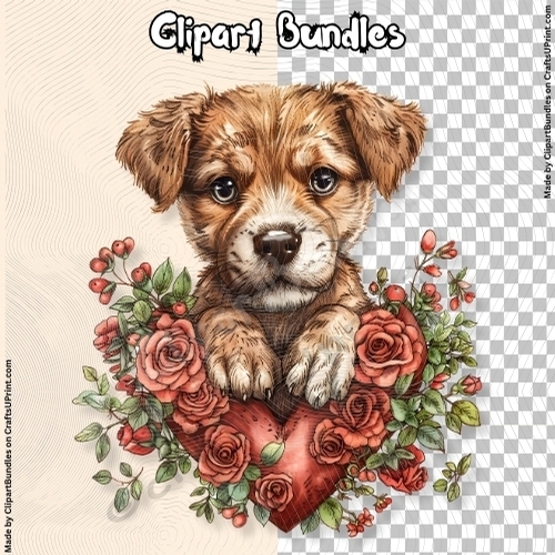 Cute Valentines/Romance Puppy Clipart (4096px x 4096px, 300dpi, .png file)