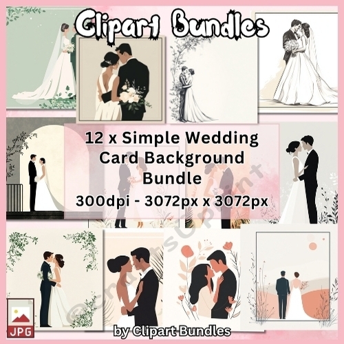 12 x Modern Boho Wedding Card Fronts Backgrounds (3072px x 3072px @ 300dpi)