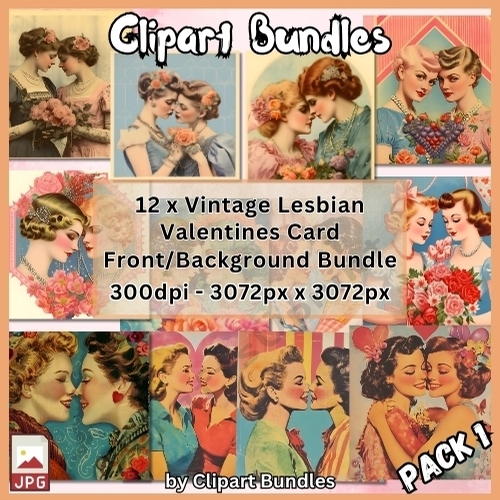 12 x Vintage Lesbian Valentines Card Front/Background Bundle (3072px x 3072px @ 300dpi)