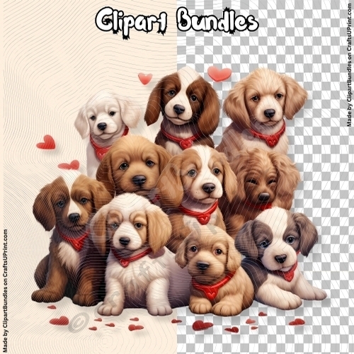 Cute Valentines/Romance Dog/Puppy Group Clipart (4096px x 4096px, 300dpi, .png file)
