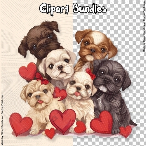 Cute Valentines/Romance Dog/Puppy Group Clipart (4096px x 4096px, 300dpi, .png file)