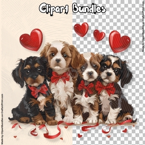 Cute Valentines/Romance Dog/Puppy Group Clipart (4096px x 4096px, 300dpi, .png file)