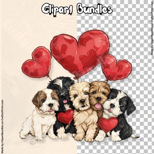 Cute Valentines/Romance Dog/Puppy Group Clipart (4096px x 4096px, 300dpi, .png file)