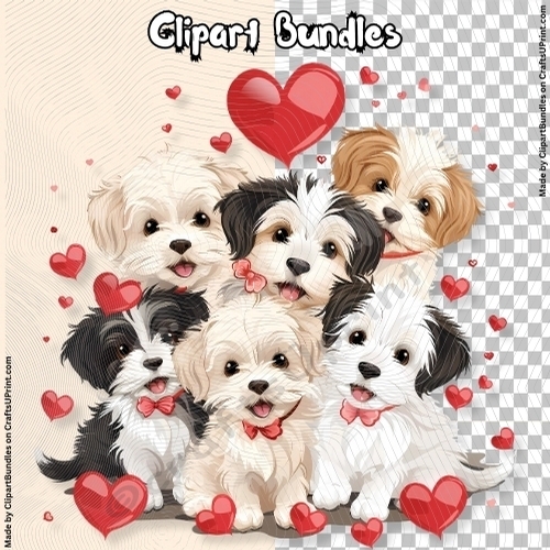 Cute Valentines/Romance Dog/Puppy Group Clipart (4096px x 4096px, 300dpi, .png file)