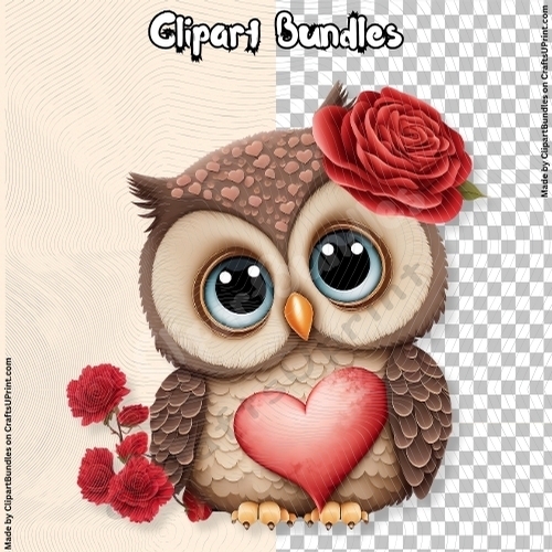 Cute Chibi Valentine Owl Clipart (4096px x 4096px, 300dpi, .png file) #01