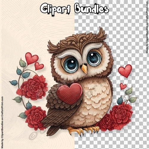 Cute Chibi Valentine Owl Clipart (4096px x 4096px, 300dpi, .png file) #04