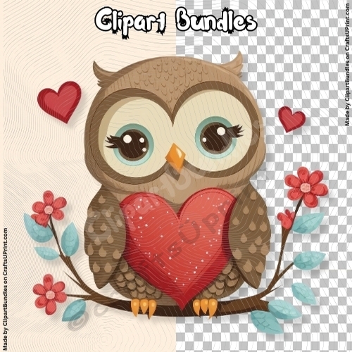 Cute Chibi Valentine Owl Clipart (4096px x 4096px, 300dpi, .png file) #05