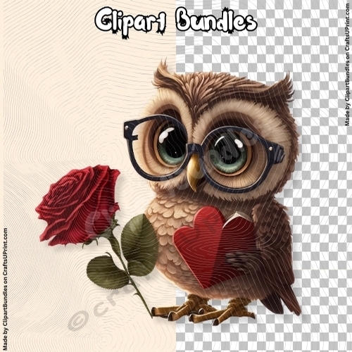 Cute Chibi Valentine Owl Clipart (4096px x 4096px, 300dpi, .png file) #06