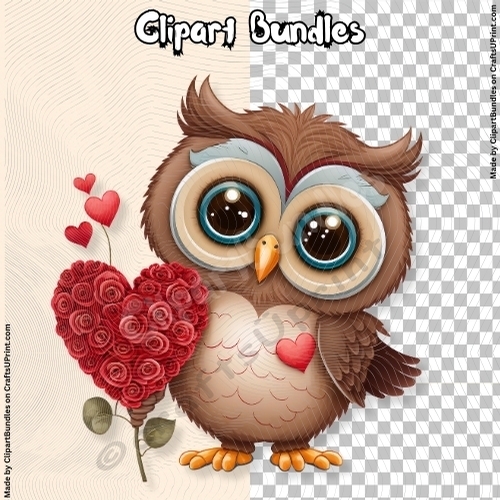 Cute Chibi Valentine Owl Clipart (4096px x 4096px, 300dpi, .png file) #07